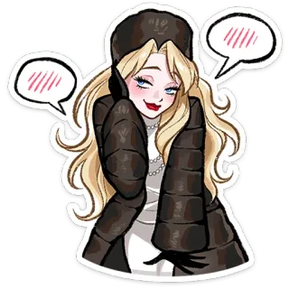 ⭐ kobieta, zima, blondynka, kreskówka, naklejka, moda telegram sticker