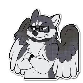 😒 anthropomorphe, chien, lunettes, collier, ailes, sérieux, autocollant whatsapp sticker