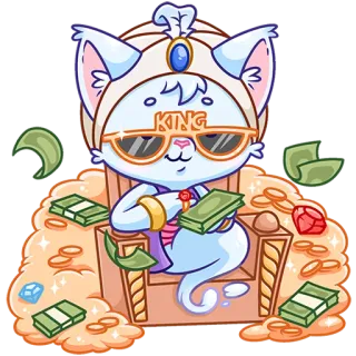 🤑 KING Katze, König, Geld, Reichtum, Cartoon, Aufkleber telegram sticker