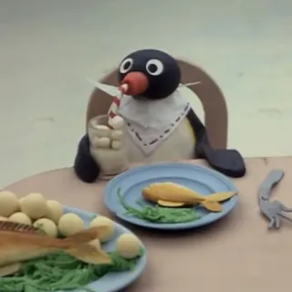 🥤 Pingu pinguino, cartone animato, cibo, pesce, claymation whatsapp sticker