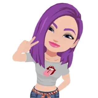 ✌️ hoạt hình, phụ nữ, tóc tím, dấu hiệu hòa bình, nhãn dán telegram sticker