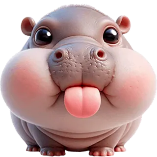 😝 ippopotamo, animale, carino, kawaii, cartone animato, cucciolo di ippopotamo, adesivo telegram sticker