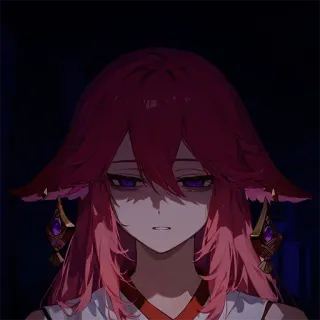 😟 Yae Miko Genshin Impact Аниме, Видеоигра, Лиса, Розовые волосы telegram sticker