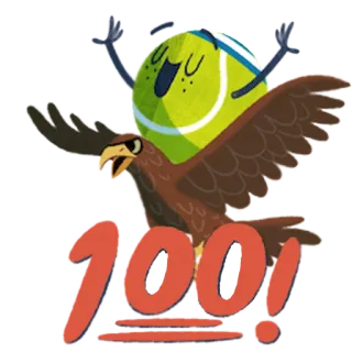 🙌 100! tenis, pelota, águila, número 100, dibujos animados, celebración, deportes, logro telegram sticker