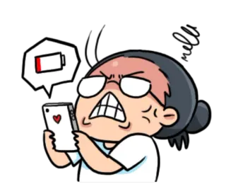 😡 生气, 低电量, 沮丧, 卡通, 手机 telegram sticker
