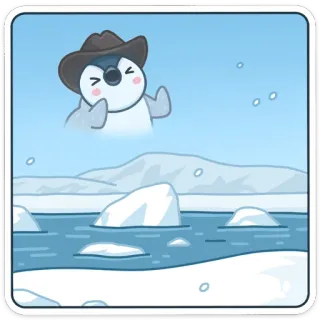 😲 пингвин, мультфильм, шапка, снег, лед, животное, милый whatsapp sticker