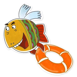😃 peixe, salva-vidas, desenho animado, laranja, amarelo telegram sticker