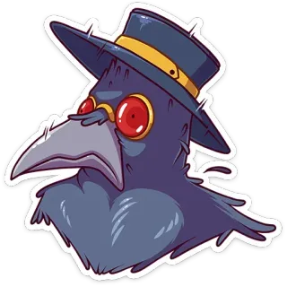 ☹️ medico della peste, uccello, maschera, cappello, cartone animato, personaggio telegram sticker