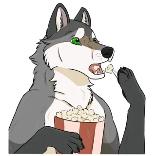 🍿 antropomorfo, lobo, palomitas, animal, dibujos animados whatsapp sticker