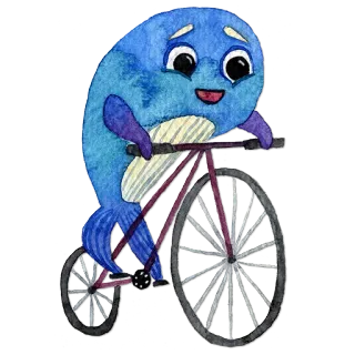 🚴 poisson, vélo, animal, dessin animé, bicyclette, aquarelle telegram sticker