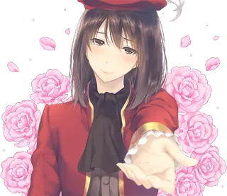 😚 animé, personnage, portrait, femme, roses, fleurs whatsapp sticker