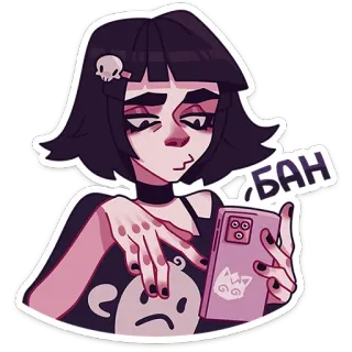 🚫 БАН девушка, эмо, череп, телефон, кот, запрет, мультфильм telegram sticker