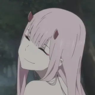 🩸 Zero Two Darling in the Franxx anime, Zero Two, Darling in the Franxx, character, horns, pink hair telegram sticker