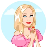 😇 blonde woman, pink dress, portrait, sticker, cartoon, female telegram sticker