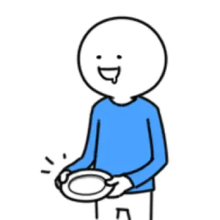 🤤 cartoon, person, plate, drool, white, blue whatsapp sticker