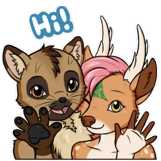 😃 Hi! animale, peloso, carino, saluto, che saluta, cartone animato, amichevole whatsapp sticker