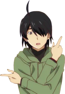 👉 anime, pointing, character, green hoodie telegram sticker