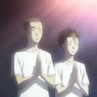 🏐 anime, prayer, characters, white shirts, indoors whatsapp sticker