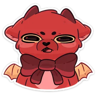 😈 czerwony, kreskówka, zwierzę, kot, uroczy, kokarda, skrzydła, naklejka whatsapp sticker