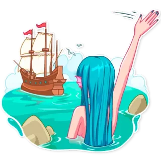 👋 Meerjungfrau, Schiff, Ozean, Cartoon telegram sticker