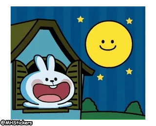 🌙 @MHStickers うさぎ, 漫画, 月, 星, かわいい, 夜, 窓, 空 whatsapp sticker