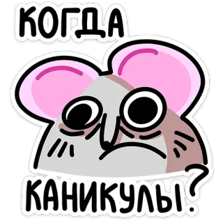 😕 КОГДА КАНИКУЛЫ? 쥐, 만화, 스티커, 러시아어, 텍스트, 동물 telegram sticker
