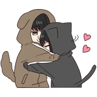🏹 การ์ตูน, กอด, หมา, แมว, รัก, น่ารัก, อนิเมะ telegram sticker