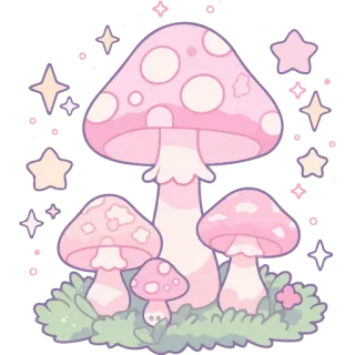 🍄‍🟫 mushroom, pink, cute, stars, pastel, kawaii, fungi, nature telegram sticker