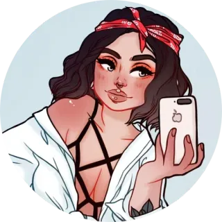 🤳 donna, selfie, illustrazione, ragazza, ritratto, cartone animato, bandana telegram sticker