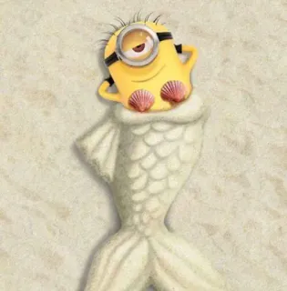 💋 Minion Minion, Putri duyung, Kartun, Lucu, Pantai, Musim panas, Laut telegram sticker