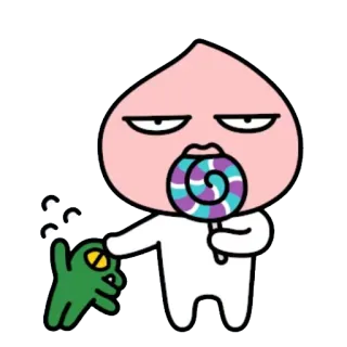 😞 kakao friends, apeach, character, lollipop, kawaii, cute telegram sticker