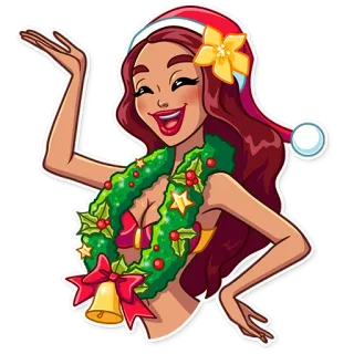 💃 woman, christmas, santa hat, lei, holiday, cartoon, festive telegram sticker