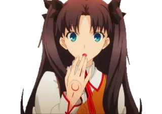 😳 Rin Tohsaka Fate/stay night anime, girl, character, cute, teen, brown hair, blue eyes telegram sticker