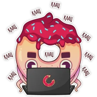 😮 КЛАЦ donat, laptop, kartun, makanan, manis, keyboard, mengetik telegram sticker