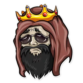 😔 roi, couronne, barbe, lunettes de soleil, dessin animé, autocollant telegram sticker