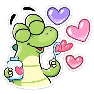 ❤️ cartoon, animal, hearts, bubbles, cute, lizard, sticker whatsapp sticker
