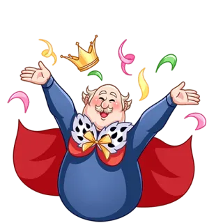 🥳 만화, 왕, 왕관, 축하, 콘페티, 행복, 만화 캐릭터 whatsapp sticker