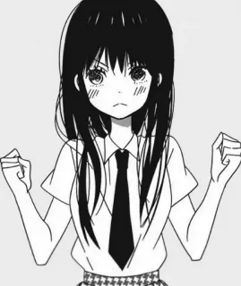 🐾 Anime, Manga, Dziewczyna, Mundur szkolny, Czarno-białe, Słodkie, Zły telegram sticker