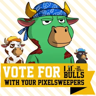 🗳 VOTE FOR LIL BULLS WITH YOUR PIXELSWEEPERS bull, vote, cartoon, society, pixelsweepers, lil bulls telegram sticker