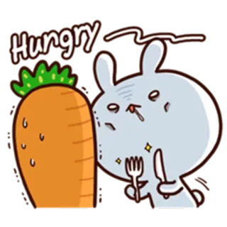 😋 Hungry Hase, Karotte, hungrig, Tier, Cartoon telegram sticker
