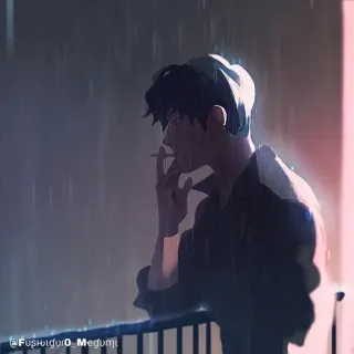 🚬 Fushiguro Megumi @Fushiguro_Megumi fumar, anime, lluvia, melancolía, dibujos animados whatsapp sticker