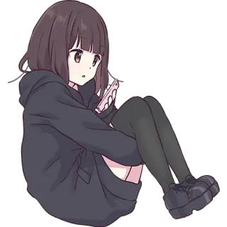 📱 Cô gái anime, Phim hoạt hình, Dễ thương, Ngồi, Điện thoại di động telegram sticker