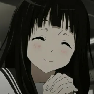 🍶 anime, chica, sonrisa, linda, pelo negro whatsapp sticker