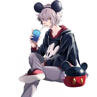 🐭 Аниме, Микки Маус, Мультяшный персонаж, Мышиные уши, Фанарт, Милый, Цифровое искусство whatsapp sticker