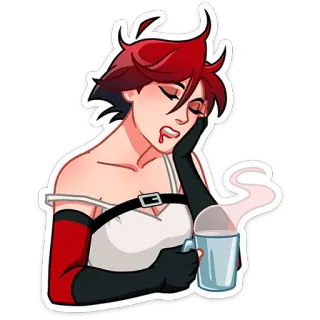 😴 zmęczony, wyczerpany, kawa, śpiący, kobieta, rude włosy telegram sticker