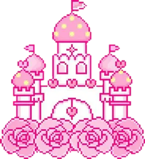 💖 castle, pink, roses, princess, fairytale, kawaii, pixel art telegram sticker