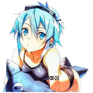 😳 Sinon Sword Art Online 애니메이션, 여자, 파란 머리, 비키니, 귀여운 telegram sticker