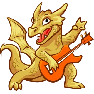 🎸 drago, chitarra, musica, cartone animato, animale, carino, oro, arancione whatsapp sticker