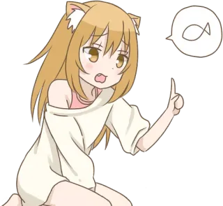 ❤️ Anime, Garota gato, Peixe, Fofo, Kawaii, Desenho animado telegram sticker