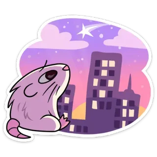 🌃 Hamster, Stadt, Nacht, Sterne, Cartoon, Süß, Tier, Sticker telegram sticker